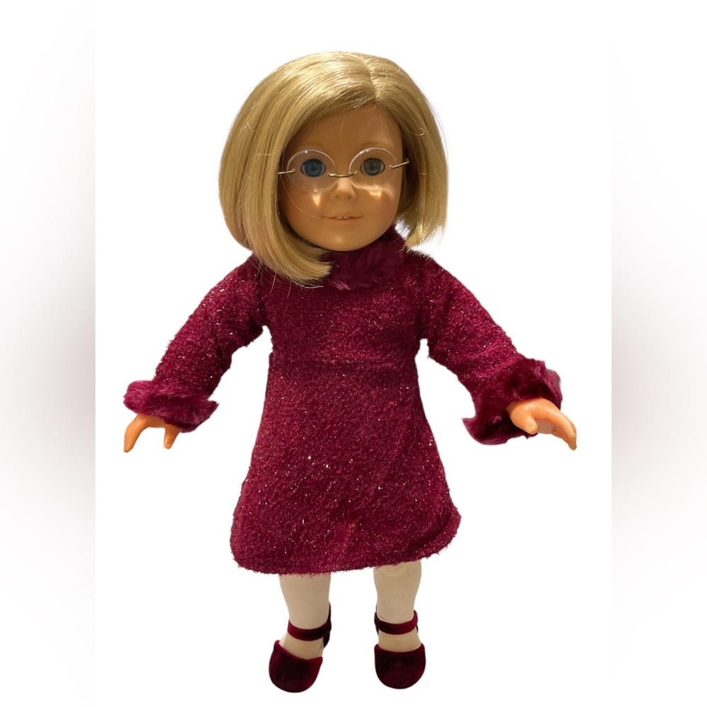 American Girl Burgundy Velvet Holiday Dress Outfit Shoes Tights AG Tagged